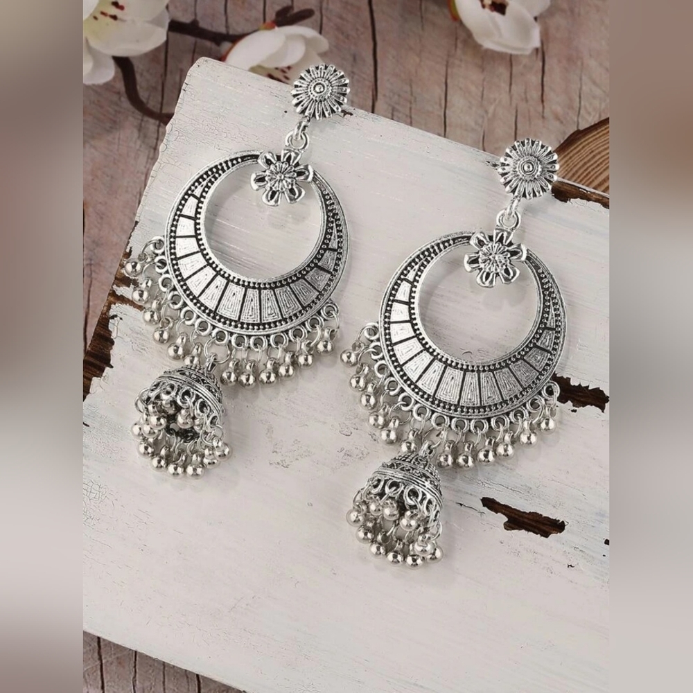 Antique silver chandbali jhumka/ bollywood style jhumka/ Indian jewelry